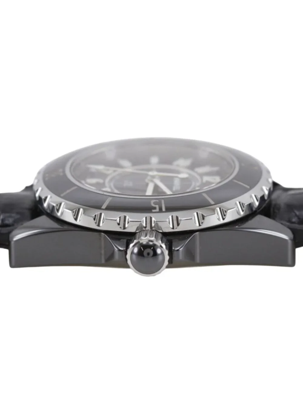 Chanel 33 Ceramic Leather Quartz Analog Display Black Dial Watch